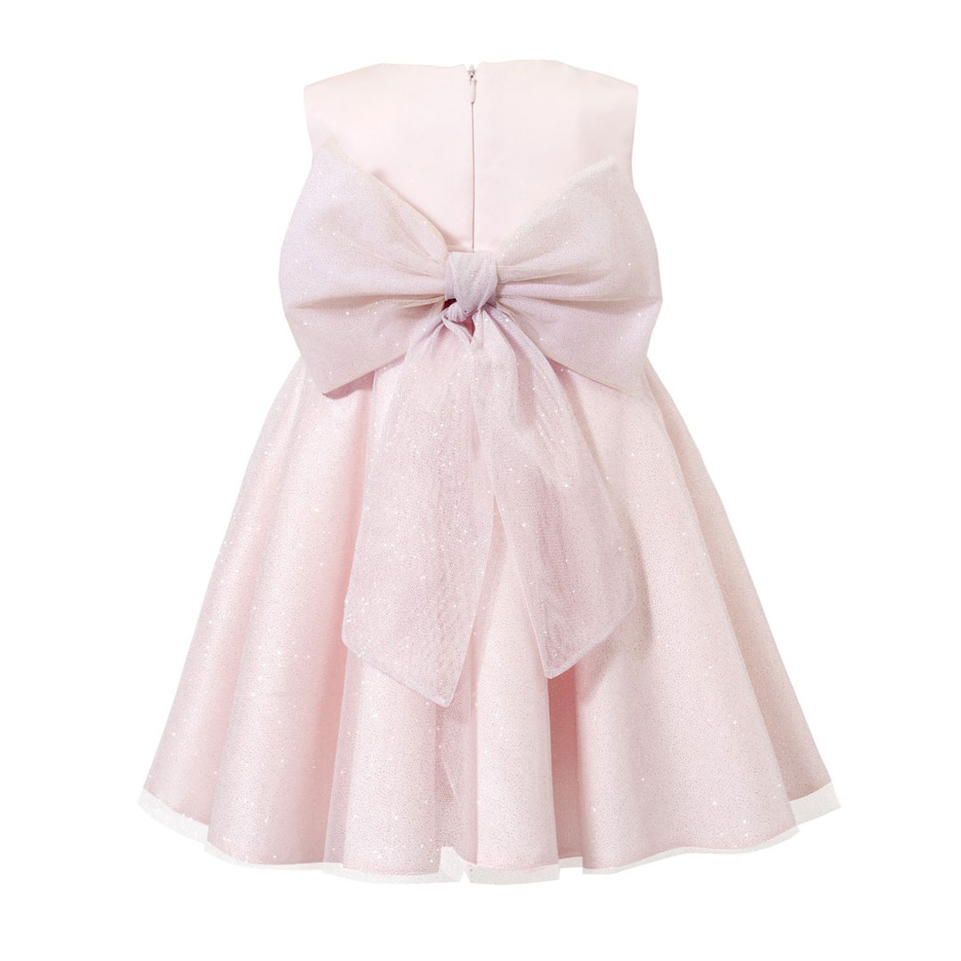 Różowa sukienka bez rękawów z błyszczącym brokatowym tiulem Petite Maison